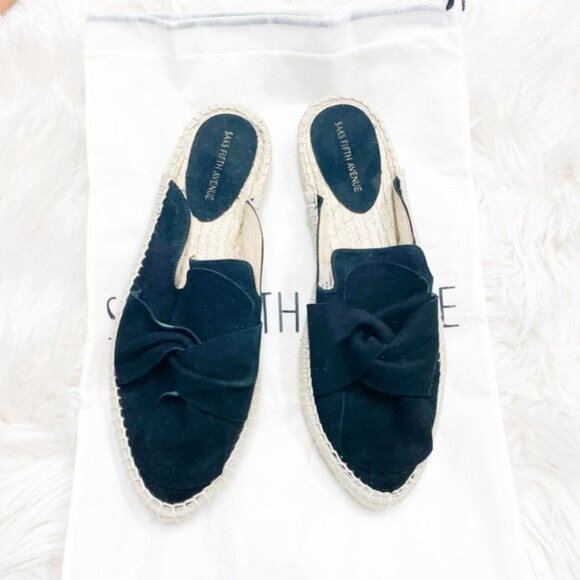 Saks Fifth Avenue Black Suede Bow Espadrille Mules - Picture 4 of 7